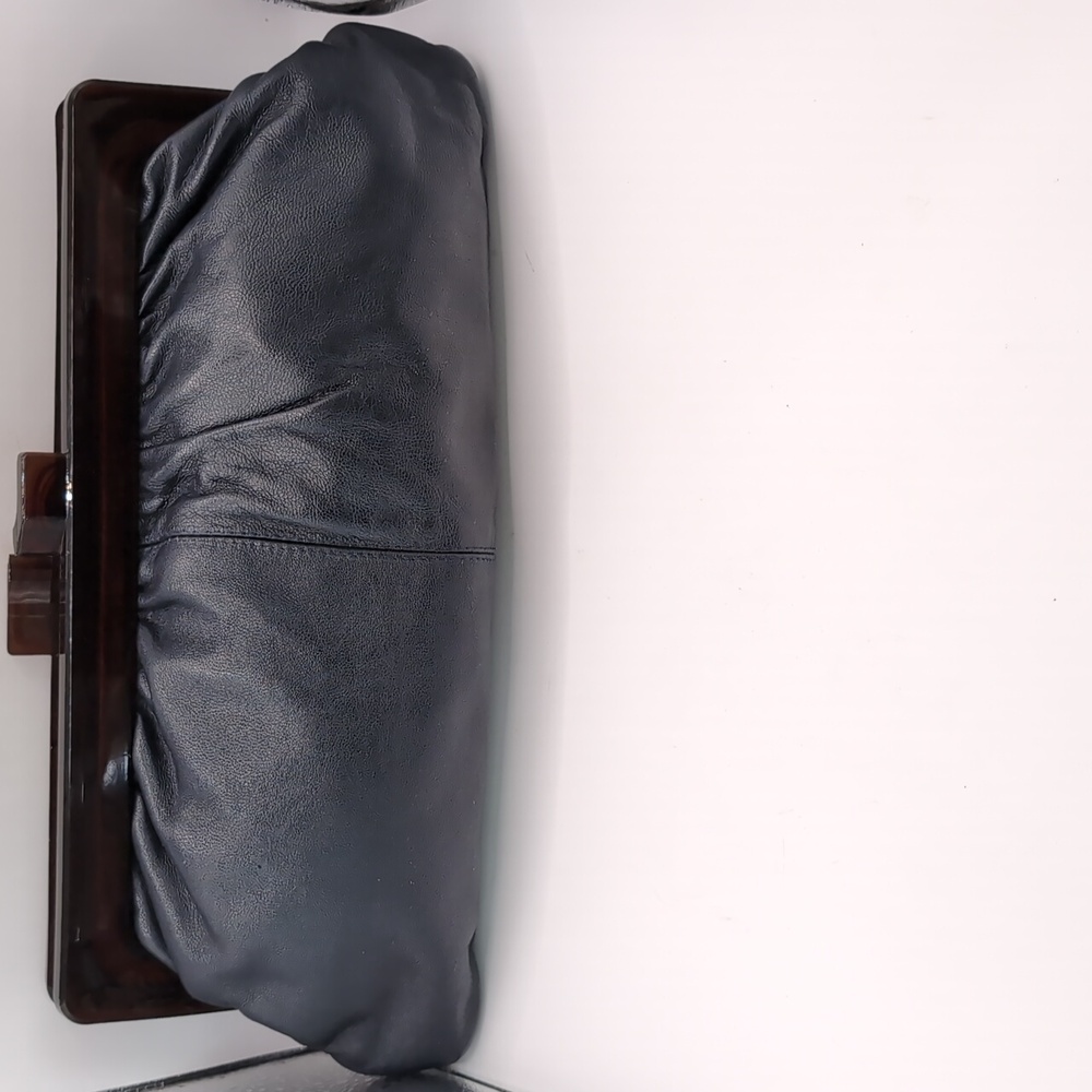 Vintage 70's Navy Italian Leather Clutch With Acrylic Frame Purse - Picture 2 of 7